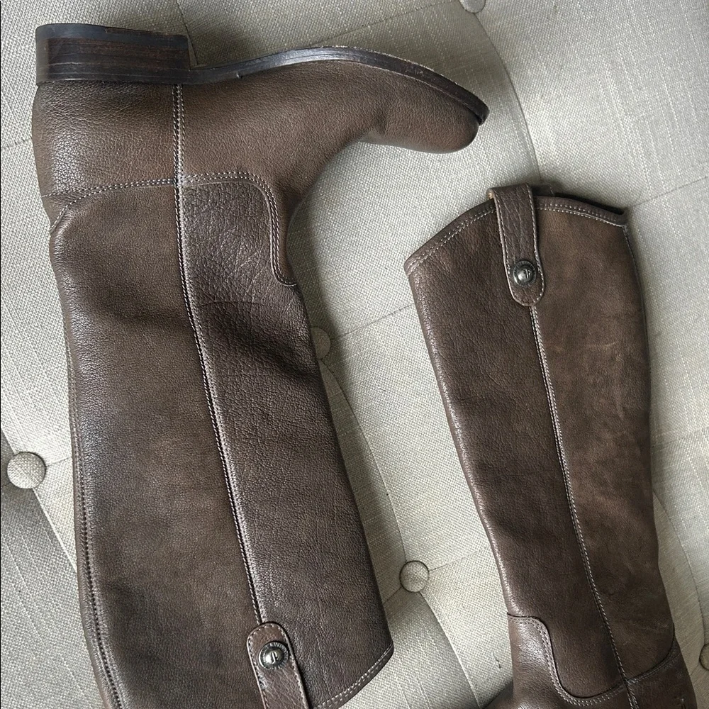 Frye Melissa‎ Lug Button Tall Brown Leather Size 8